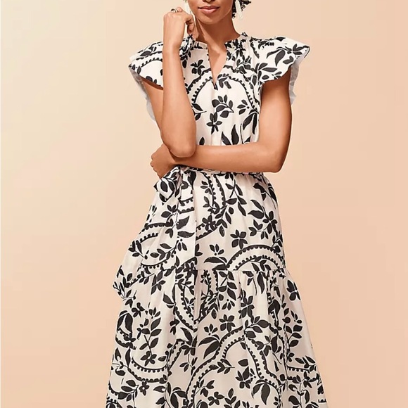 Ann Taylor Dresses & Skirts - Ann Taylor White Midi Dress with Black Floral Print
